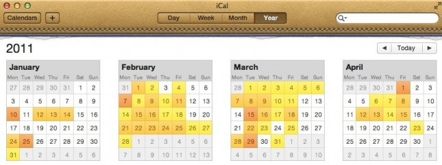 iCal's Year View on OS X Lion