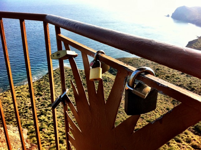 Love Locks attached to the railings of the Mirador