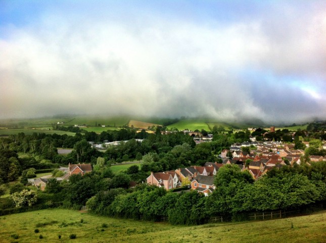 Mist hangs heavy over Wiveliscombe but the sun wins through
